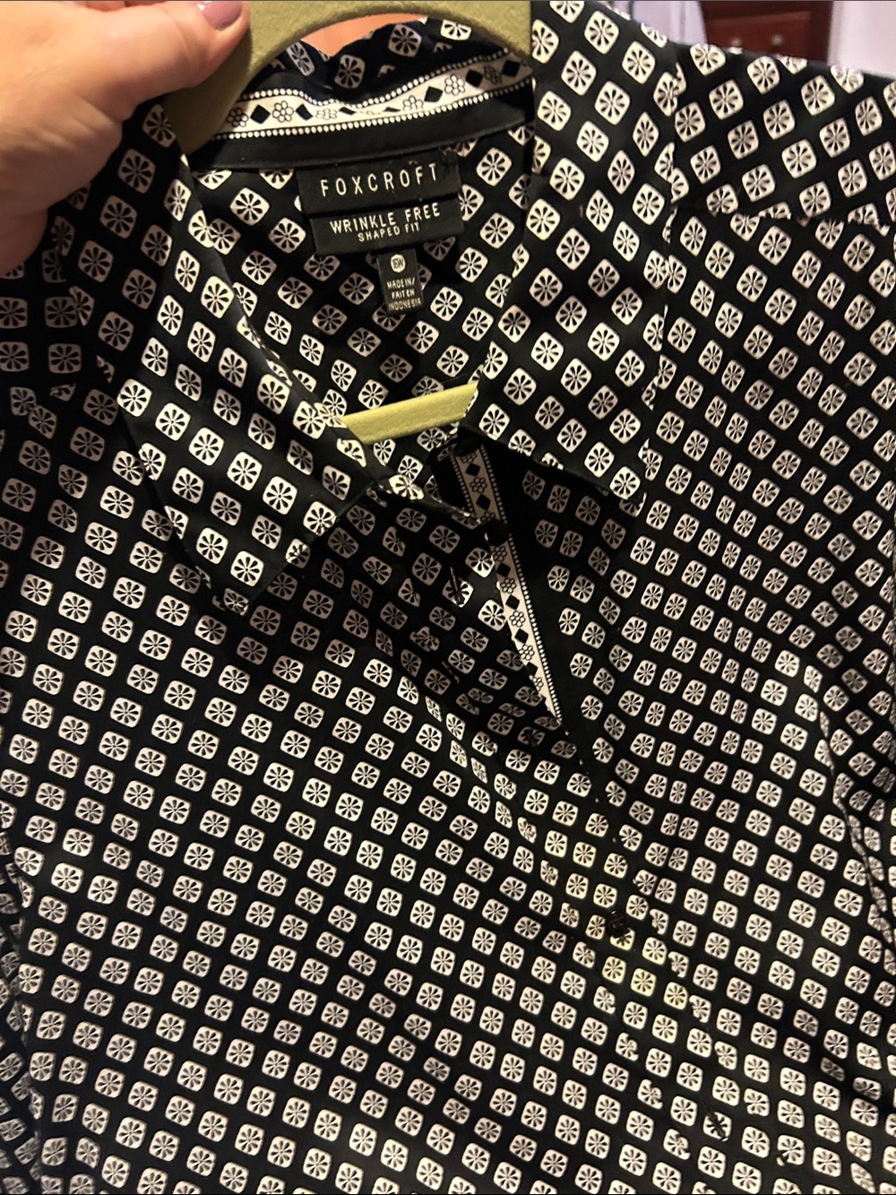 Foxcroft Black Shirt with White Geometric Print